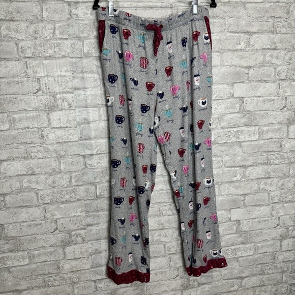 Munki Munki Coffee Themed Flannel Pajama Set Size Medium Loungewear Bamboo - Picture 2 of 16